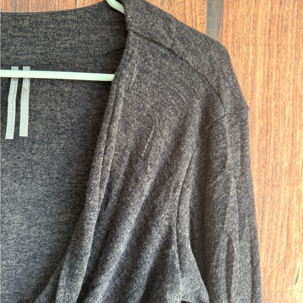 Anthropologie Twist Front Crop V-Neck Knit Sweater - Dark Grey - Picture 5 of 8
